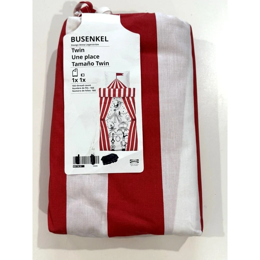 Ikea BUSENKEL Twin Duvet Cover and Pillowcase Circus Pattern Red/White New